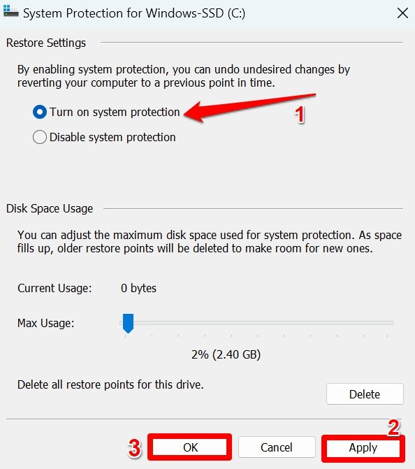 How to Create a Restore Point in Windows 11 4 turn on system protection for Windows 11