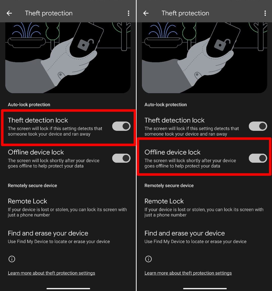 turn on theft detection lock in Android