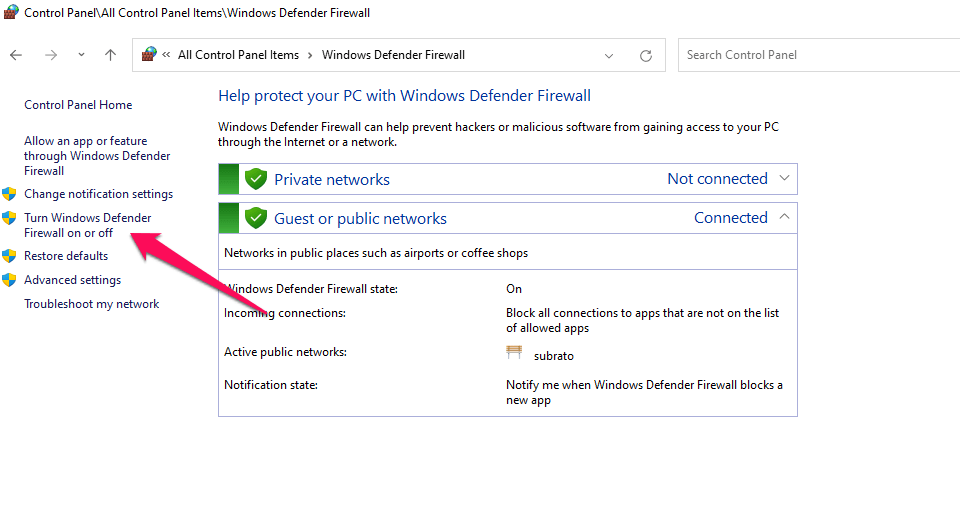 Disable Antivirus and Firewall Program