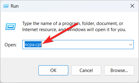 type ncpa cpl in run dialog box