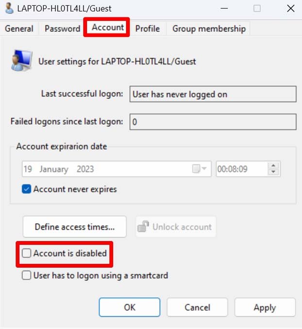 How to Fix Guest Account Not Appearing on Login Screen in Windows 11? 5 uncheck account is disabled option