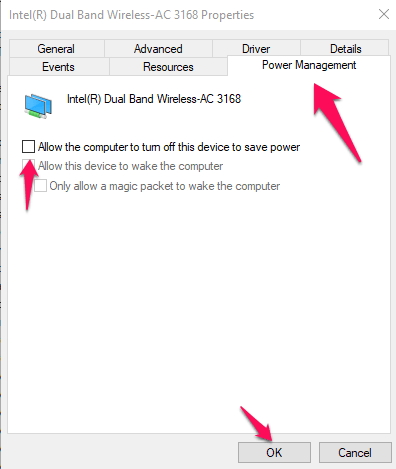 uncheck the 'All the computer to turn off this device to save power' option