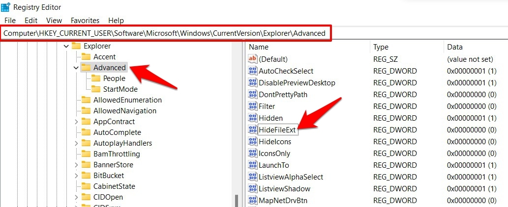 How to Check File Extensions in Windows 11? 8 unhide file extension via registry editor windows 11