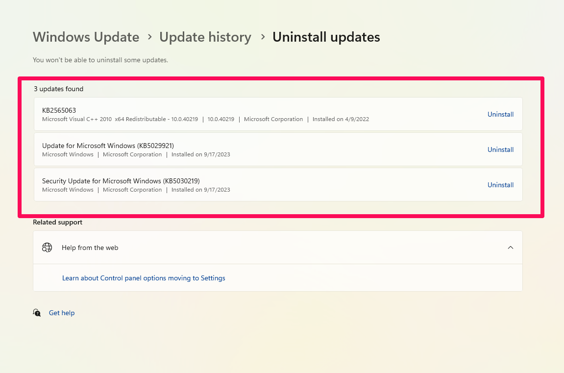 Roll back recent Windows Updates
