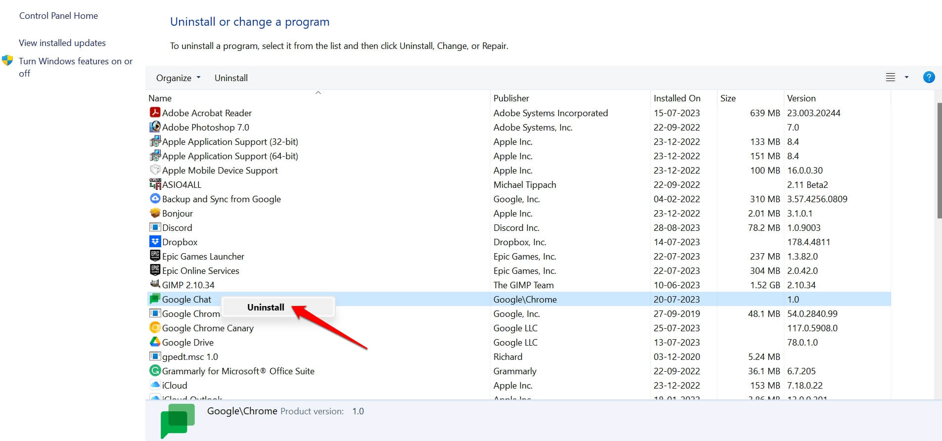 How to Fix Google Chat Desktop App Not Working on Windows 11? 13 uninstall Google Chat from Windows