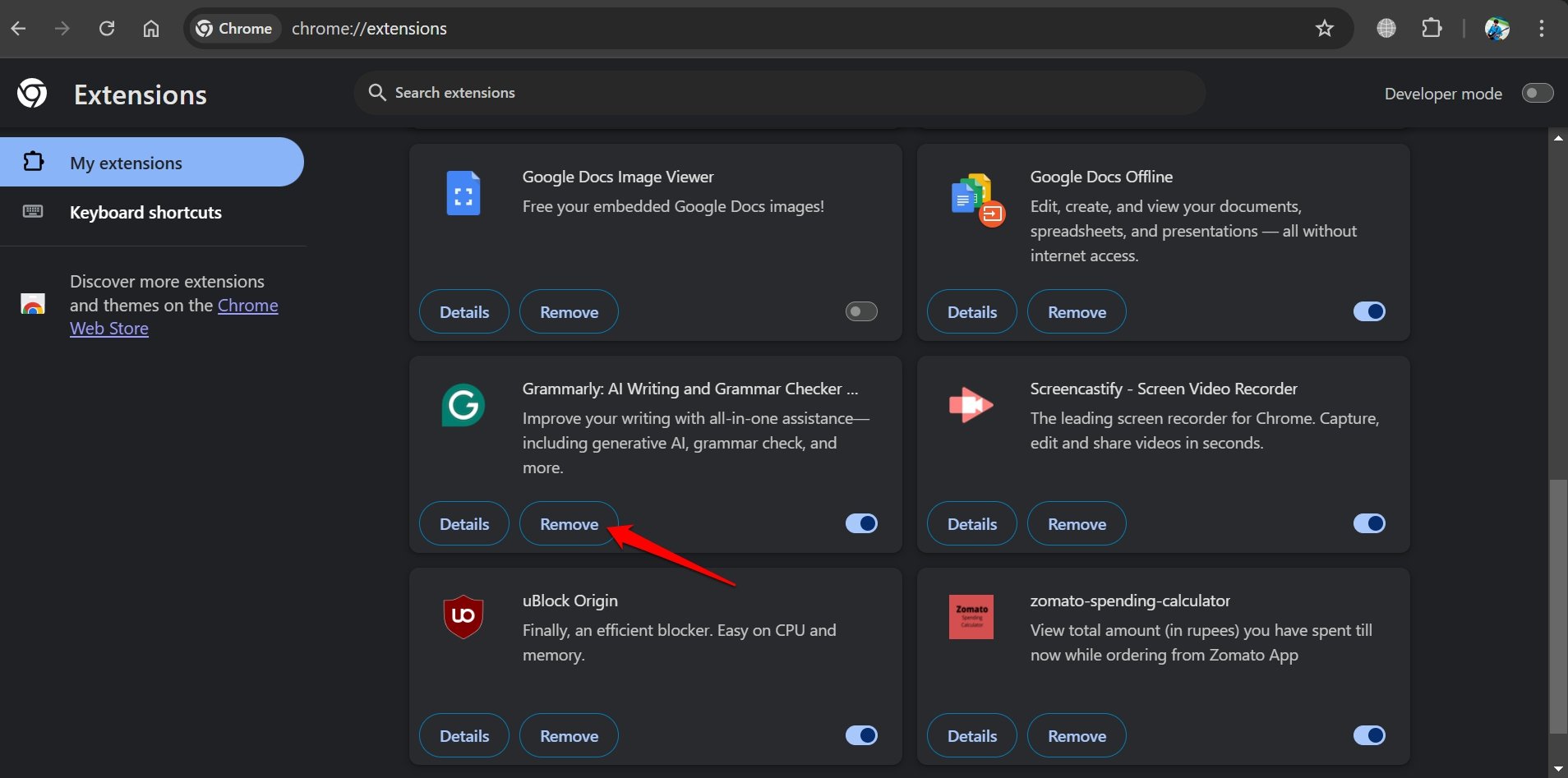 How to Fix Grammarly is Not Working in Google Docs 16 uninstall Grammarly extension from Chrome