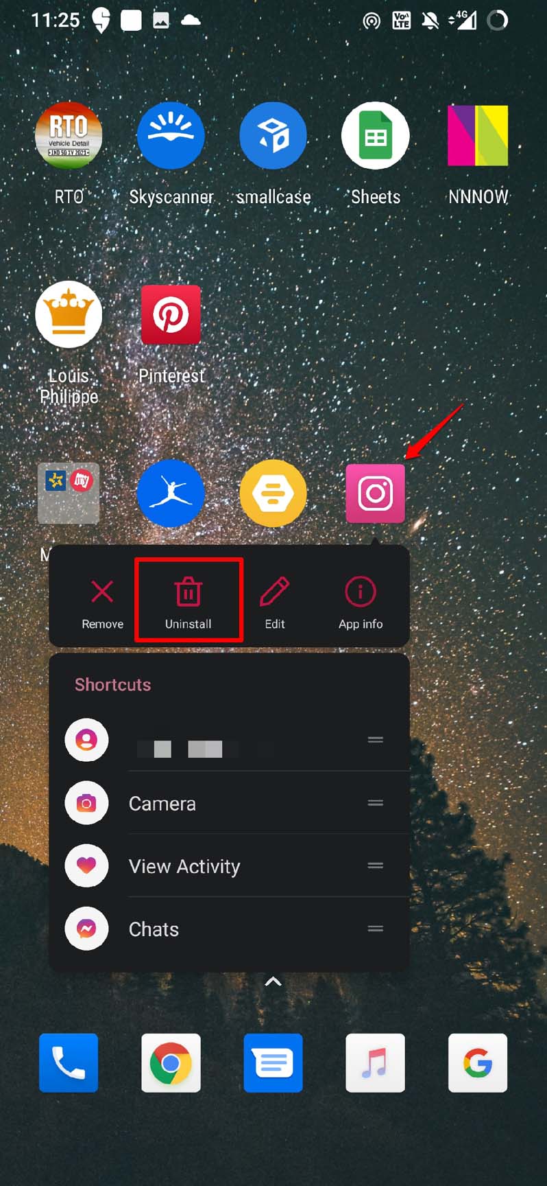 uninstall Instagram Android
