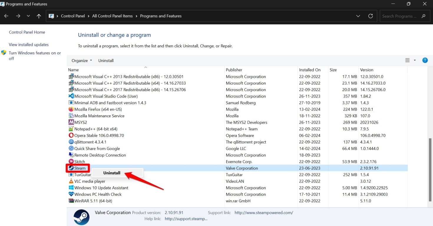 How to Fix Steam Stuck in Offline Mode on Windows 11 17 uninstall Steam app from Windows 11
