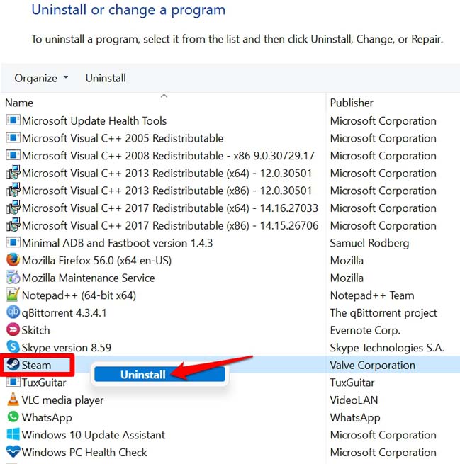uninstall Steam app