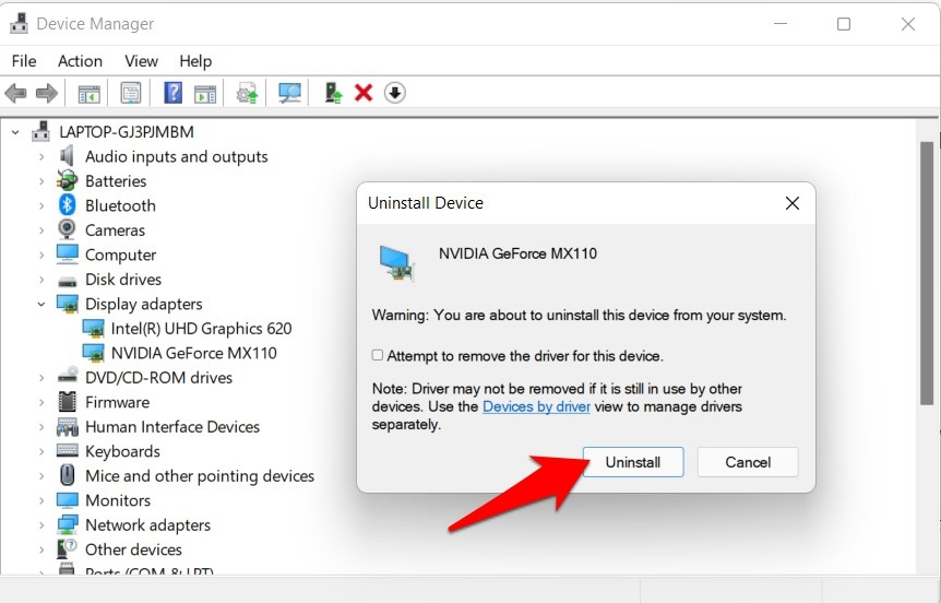 How to Fix Night Light Not Working in Windows 11? 9 uninstall graphics drivers confirmation