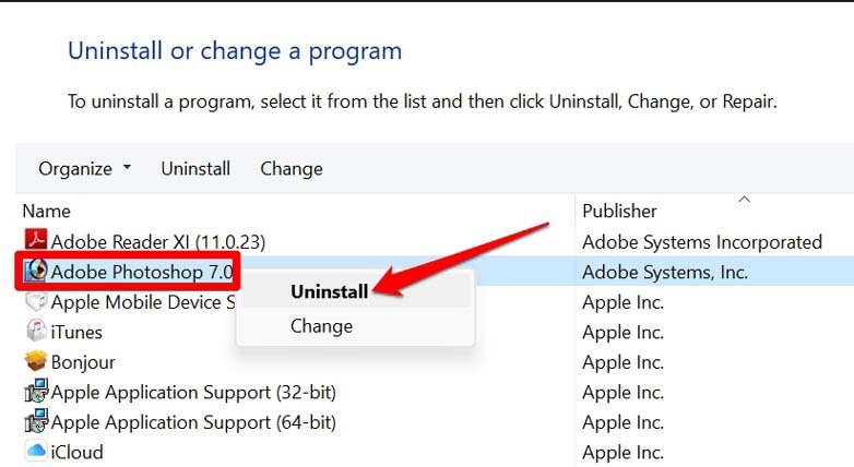 How to Fix 'File-Format Module Cannot Parse the File' Error in Photoshop? 6 uninstall photoshop from Windows
