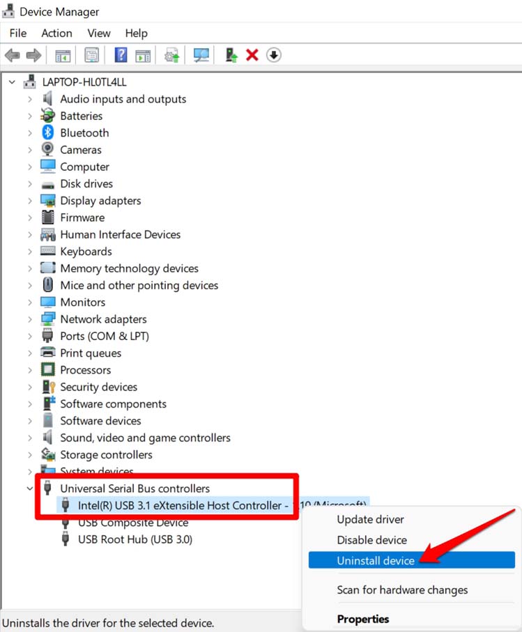 uninstall usb driver