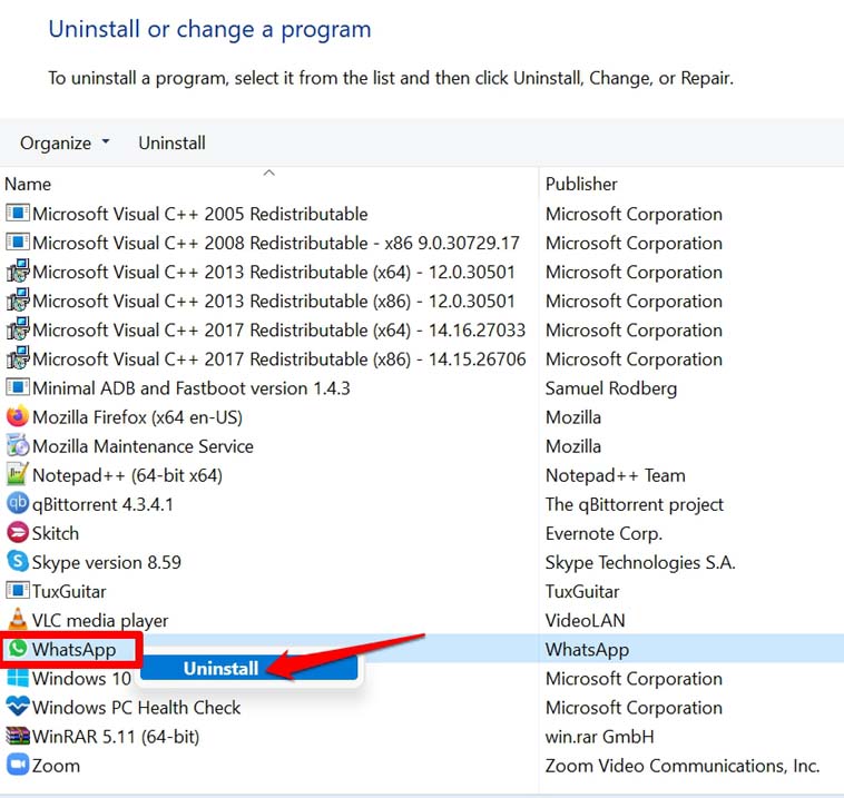 How to Fix WSClient.dll Missing Error on Startup in Windows 11? 7 uninstall whatsapp from control panel