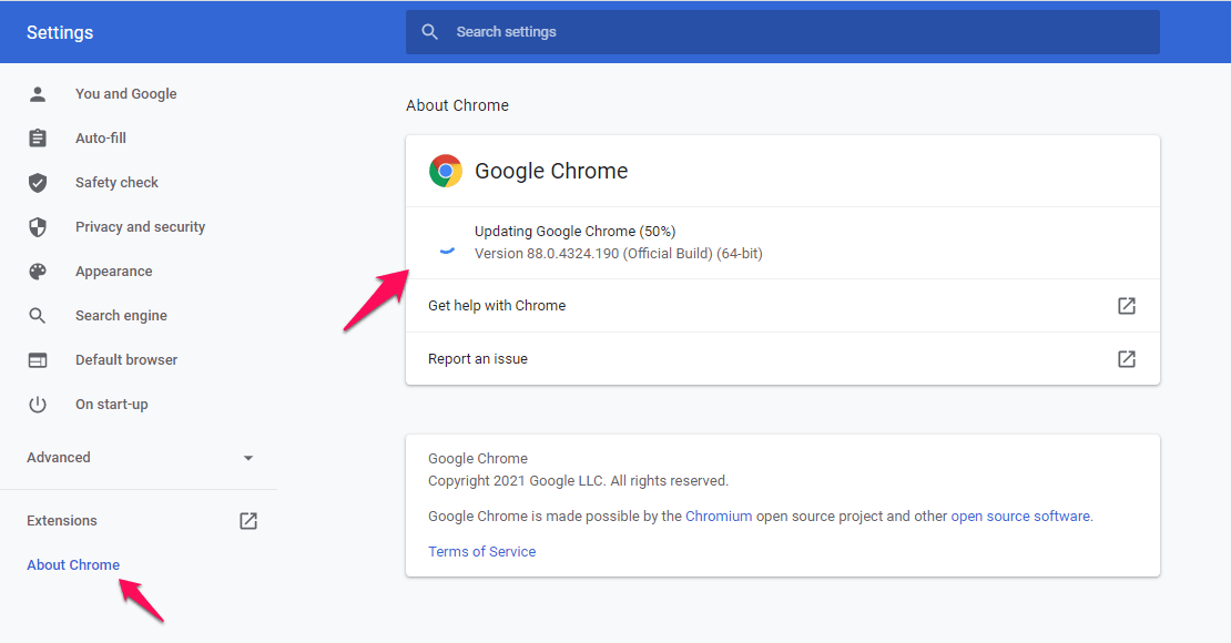 update Google Chrome