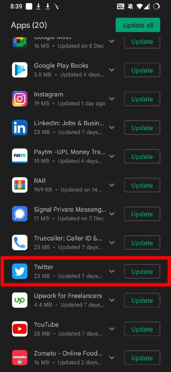 update Twitter Android app