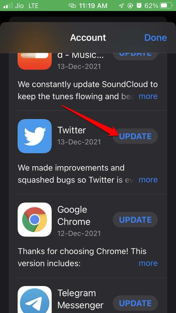 update Twitter on iOS