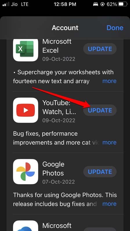 update YouTube iOS app