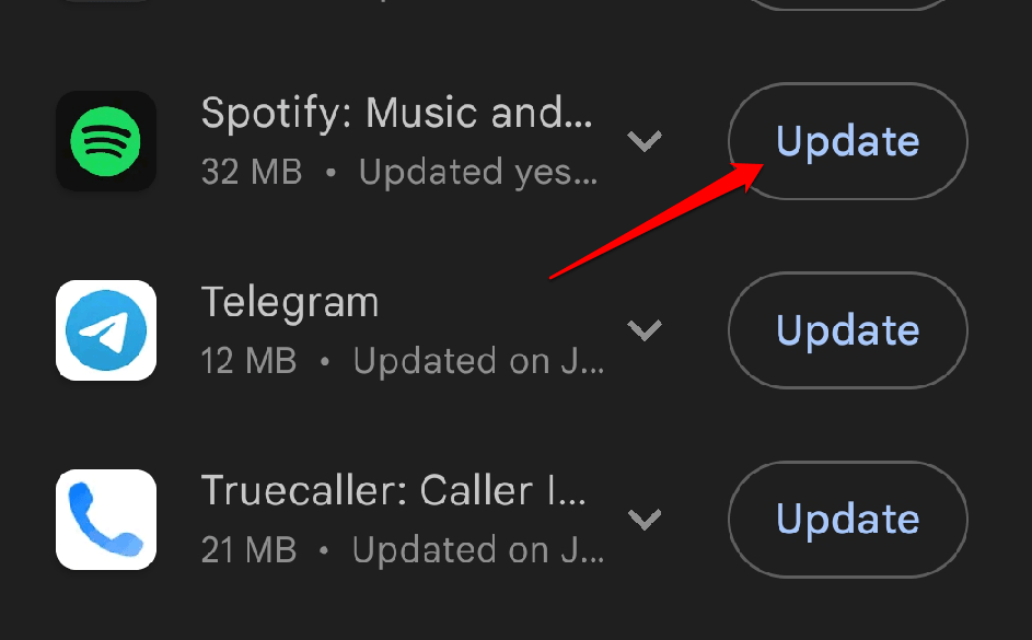 How to Fix Spotify Lyrics Not Showing Up on Android? 5 Tap the Update button next to it.