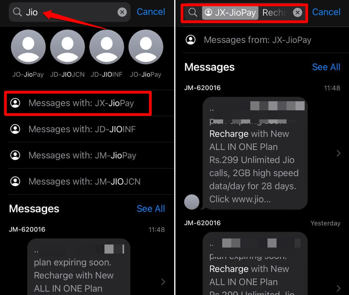 How to Use Search Keywords or Filters in iPhone Messages 5 use contact name as search filter in iPhone messages