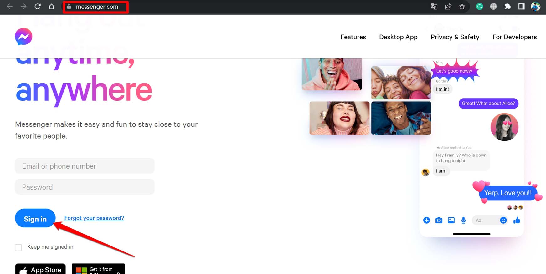 use facebook messenger on PC browser