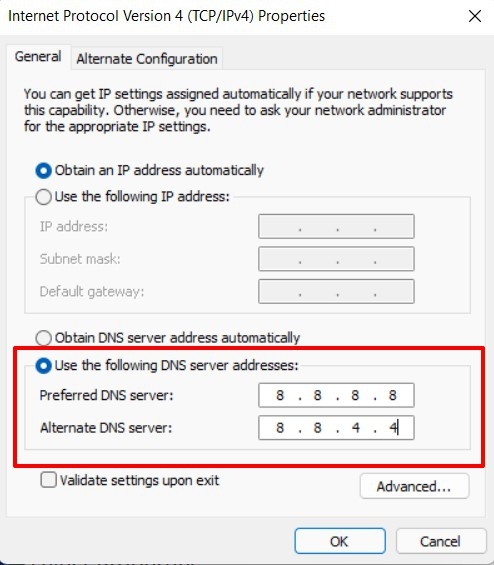 use google dns in windows 11