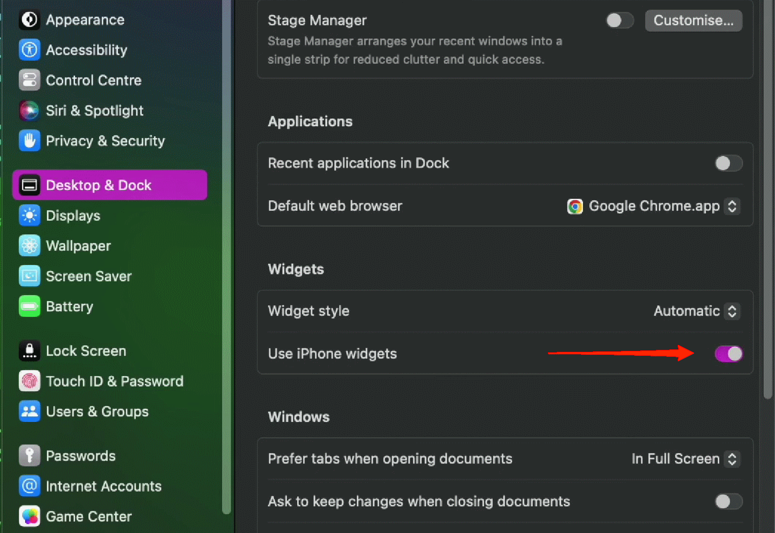 How to use iPhone Widgets on Mac? 4 enable the slider next to 'Use iPhone widgets