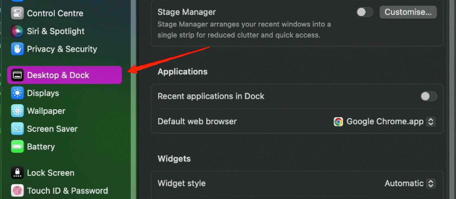 How to use iPhone Widgets on Mac? 3 click on 'Desktop & Dock' on the sidebar.