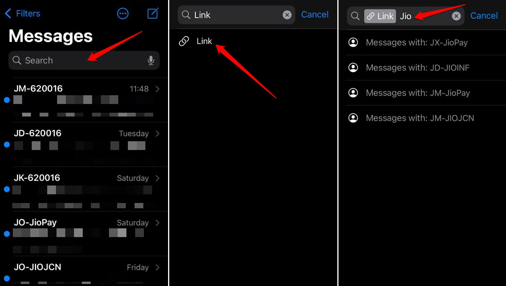How to Use Search Keywords or Filters in iPhone Messages 2 use link or photo as a search filter to find messages in iPhone