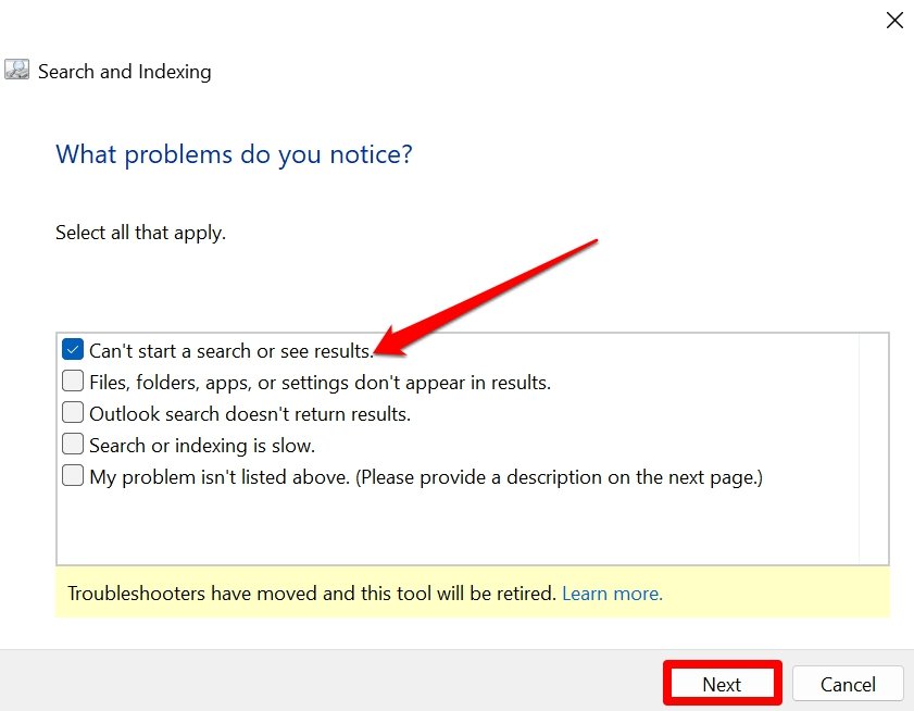 How to Fix Unable to Type in Search Bar for Windows 11 5 use search indexing troubleshooter Windows 11