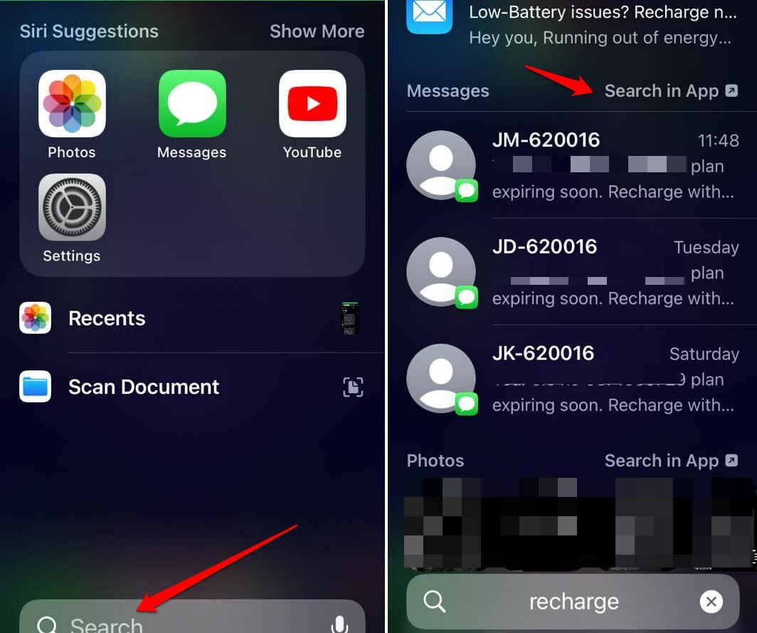 How to Use Search Keywords or Filters in iPhone Messages 7 use spotlight search to find messages on iPhone