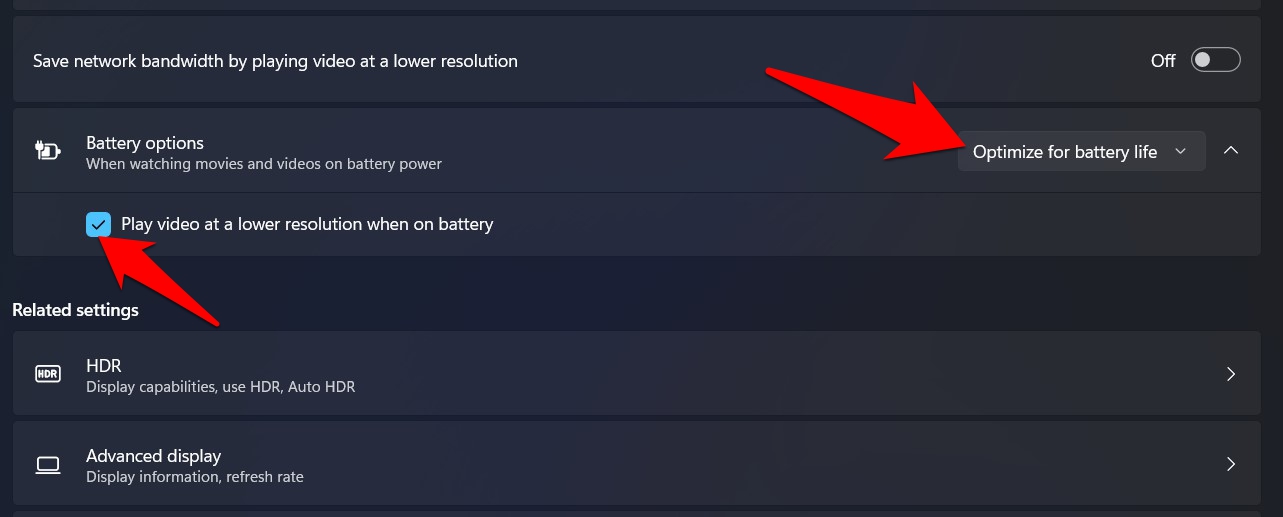 video playback optimize for battery life