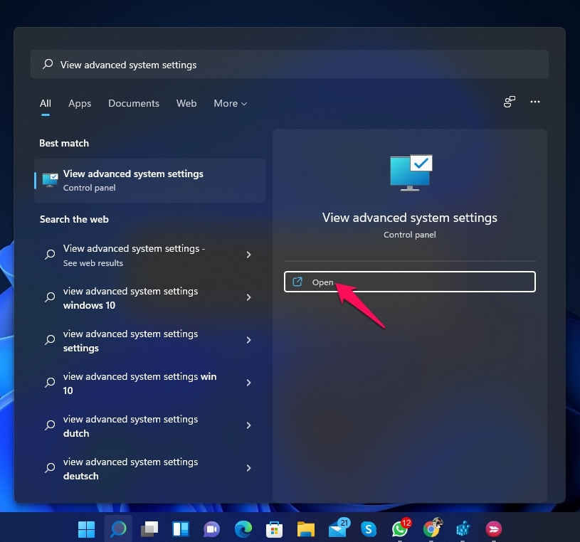 view advanced system settings