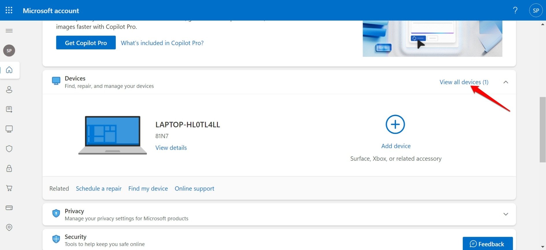 view all devices connected to microsoft account