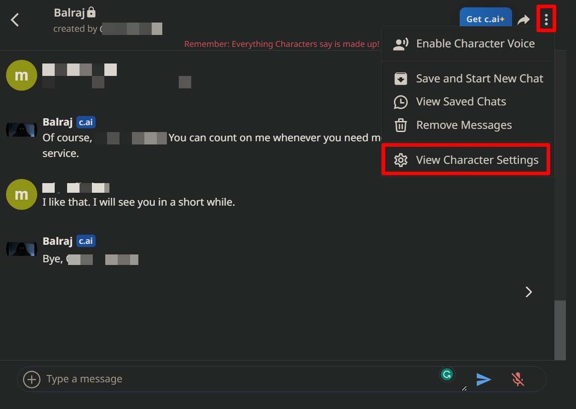 How to Delete a Character in Character.AI? 4 view character settings of an AI bot in Character AI