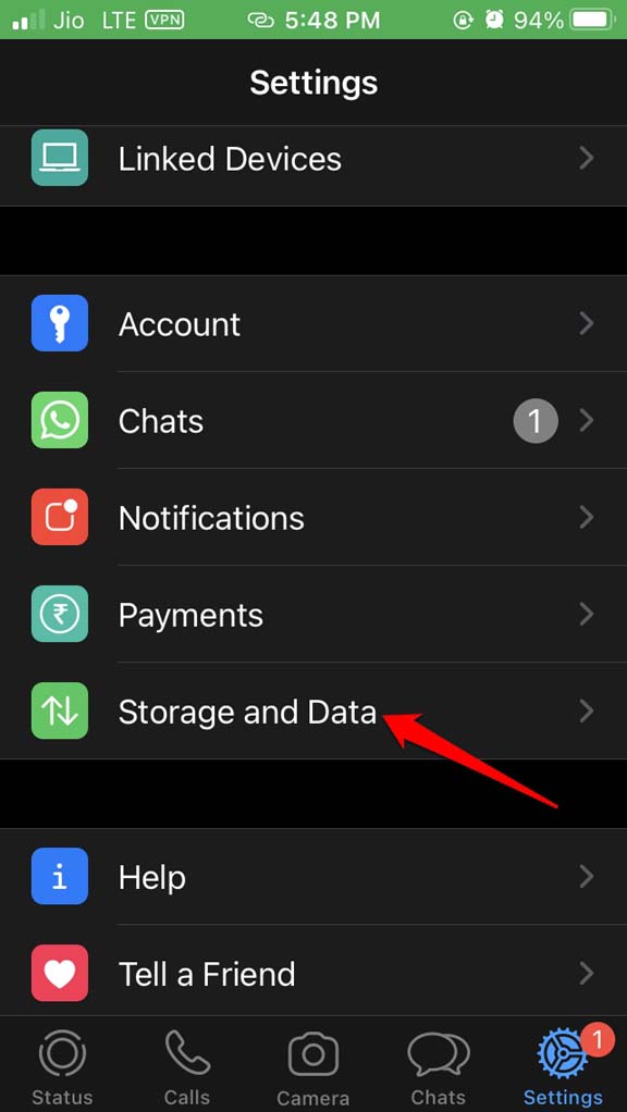 whatsapp storage and data