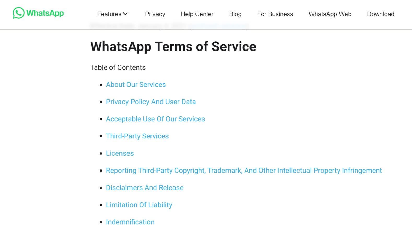 whatsapp terms of service