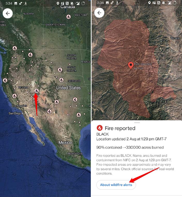 How to Check Air Quality Index and Wildfires on Google Maps? 6 wildfire reports