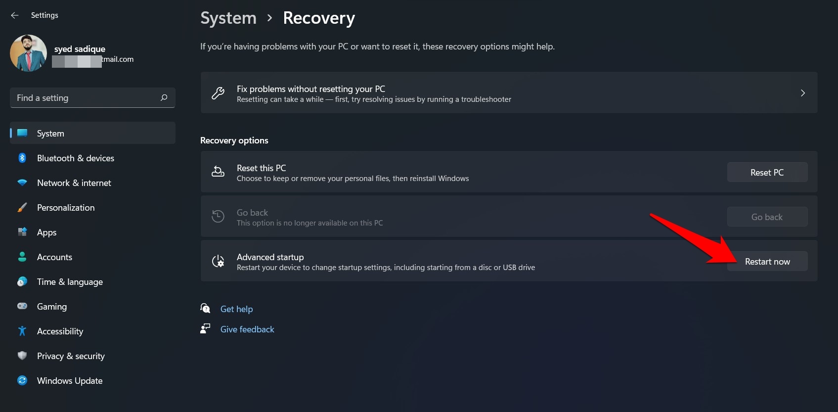 windows 11 advanced startup