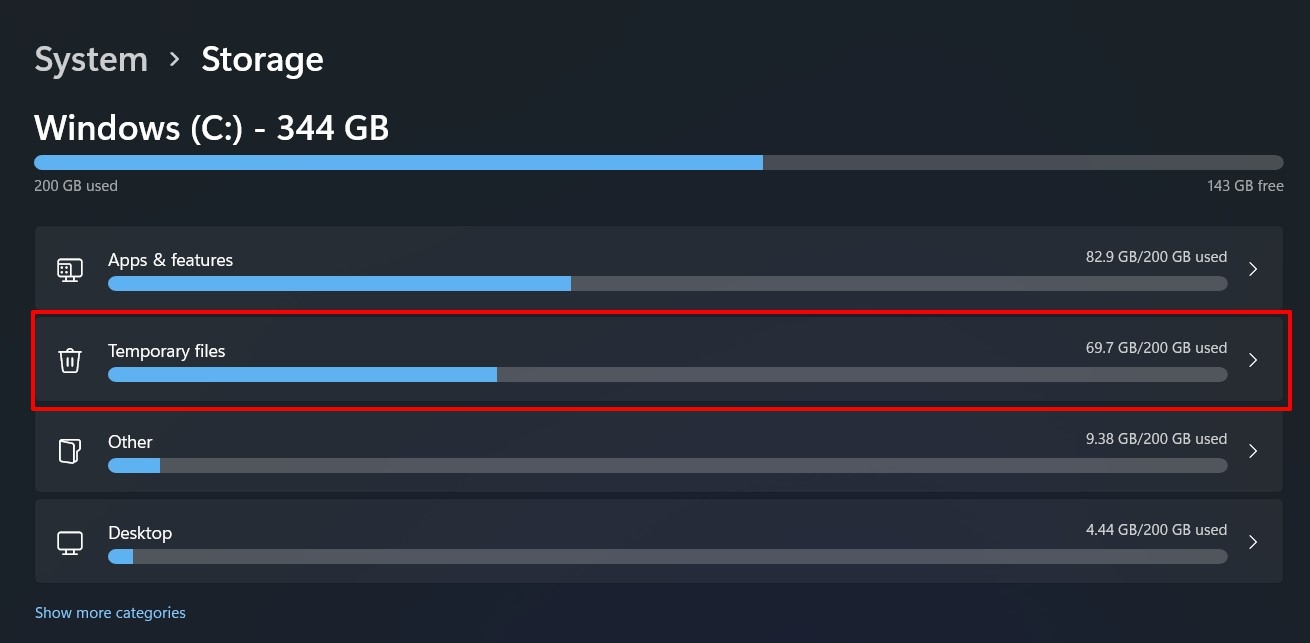 How to Delete Temporary Files in Windows 11? 3 windows 11 storage menu