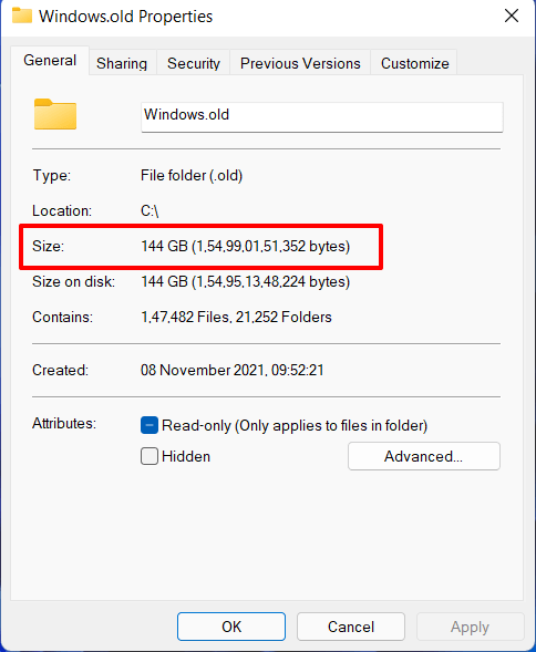 windows.old file size