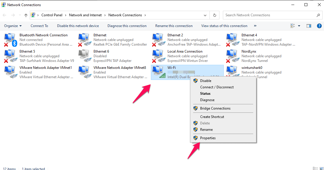 wireless network adapter and right-click it, and then click on properties