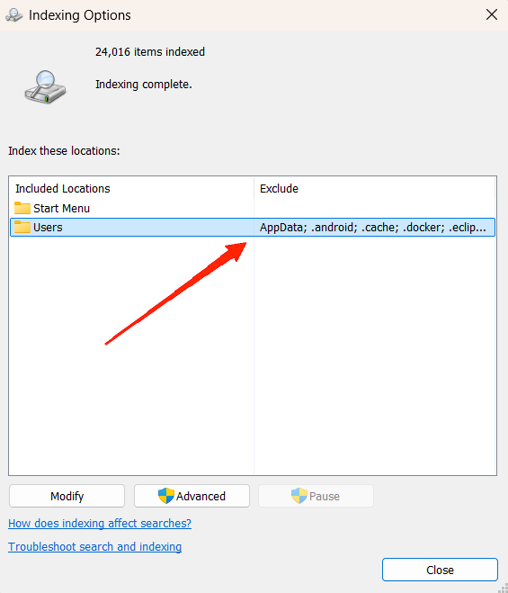 File Explorer high CPU after Windows 11 24H2 Update: What to do? 5 you have to exclude heavy folders