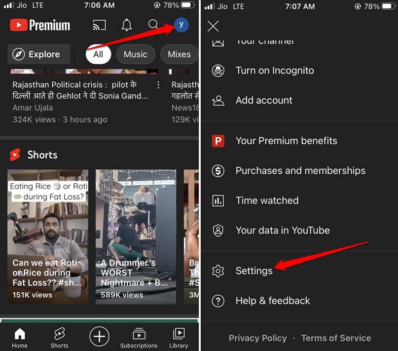 youtube settings iOS